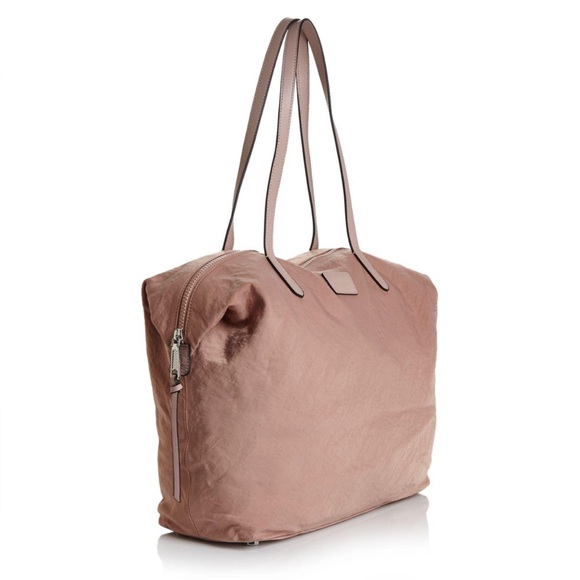 REBECCA MINKOFF Blush Pink Washed Nylon Leather Handles Large Shoulder Bag Tote - Picture 6 of 15